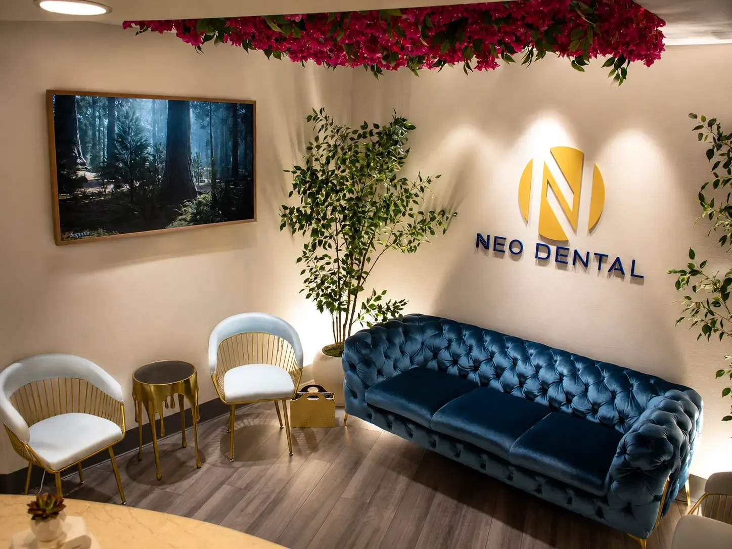 The Welcome — Reception with TV at Neo Dental Beverly Hills